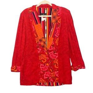 Carole Little Vintage Funky Flowing Art-Wear Rich Blazer Jacket Red 6 Petite